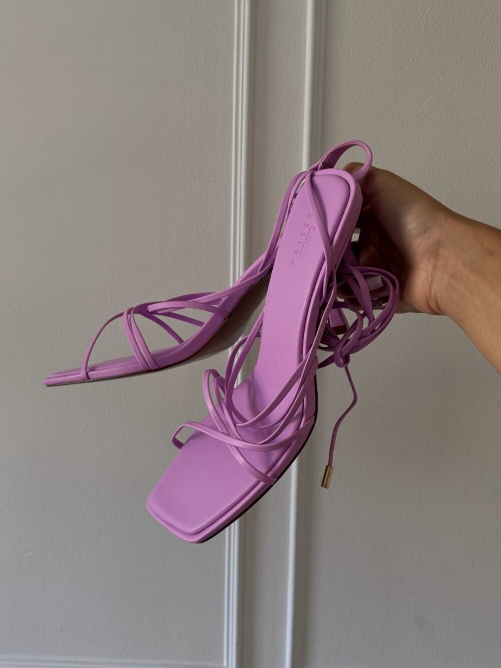 ASOS Design Hiccup Strappy Tie-Leg Heeled Sandals - Pink Sz 11